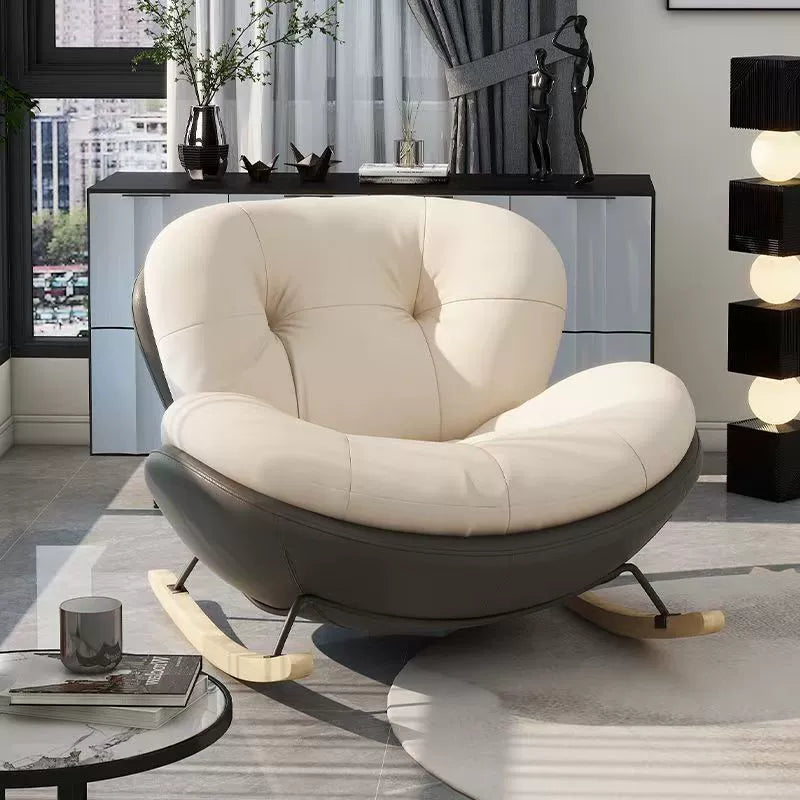 Contemporary Nordic Velvet Upholstered Rocking Chair with Cat-Scratch-Resistant Leather Accents, Iron Frame and Solid Wood Plywood Backrest for Living Room