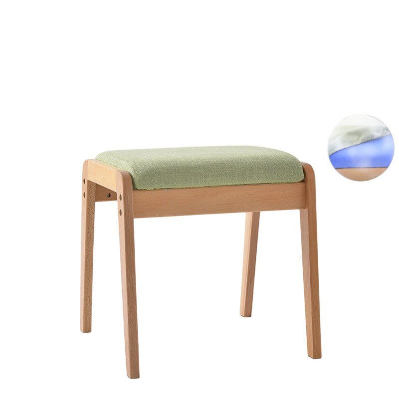 Sleek Modern Minimalist Rectangular Solid Wood Vanity Stool with Linen Cushioned Seat for the Bedroom