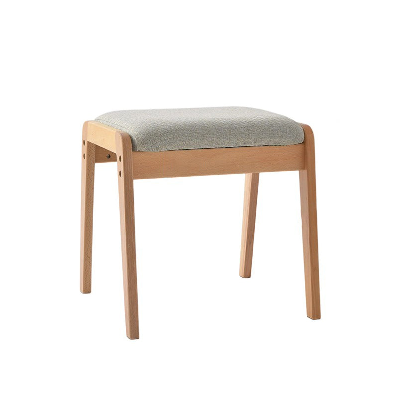 Sleek Modern Minimalist Rectangular Solid Wood Vanity Stool with Linen Cushioned Seat for the Bedroom