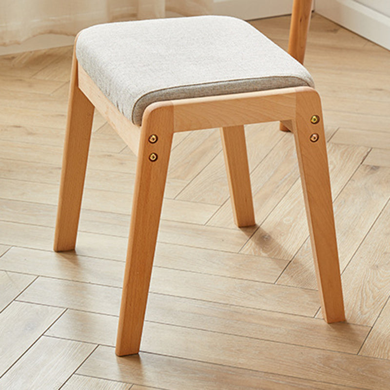 Sleek Modern Minimalist Rectangular Solid Wood Vanity Stool with Linen Cushioned Seat for the Bedroom