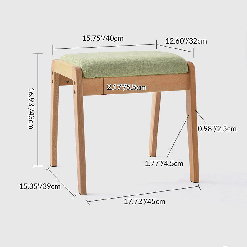 Sleek Modern Minimalist Rectangular Solid Wood Vanity Stool with Linen Cushioned Seat for the Bedroom
