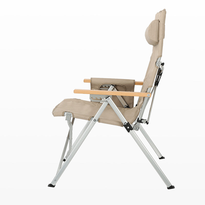Contemporary Industrial Foldable Camping Chair with Oxford Fabric, Aluminum Alloy and Carbon Steel Frame, Solid Wood Accents, 5-Level Adjustable Backrest for Outdoor Patio