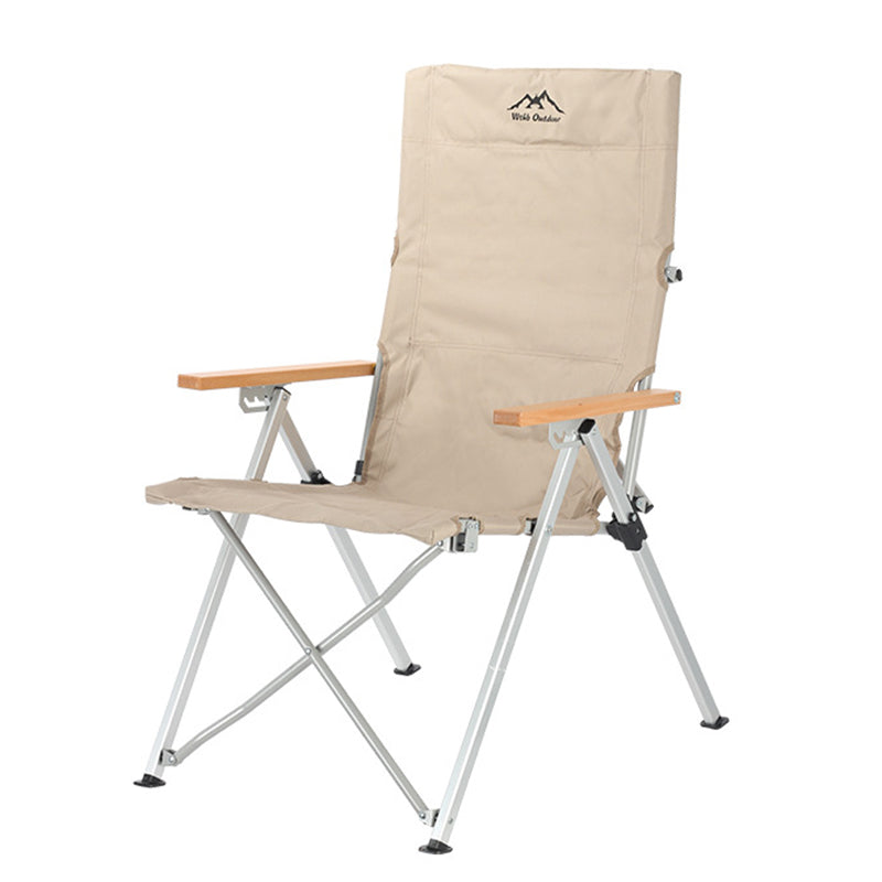 Contemporary Industrial Foldable Camping Chair with Oxford Fabric, Aluminum Alloy and Carbon Steel Frame, Solid Wood Accents, 5-Level Adjustable Backrest for Outdoor Patio