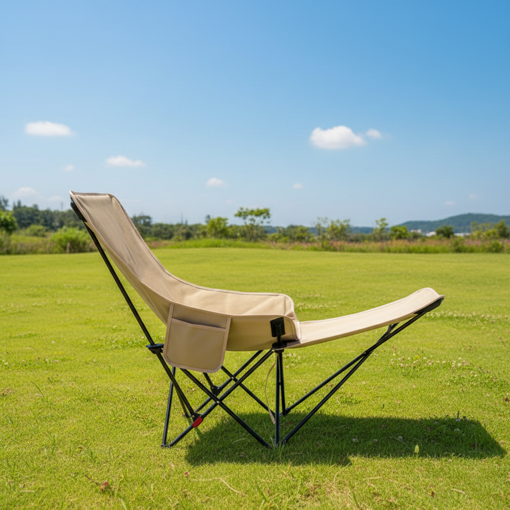 Modern Industrial Folding Camping Chair with Oxford Fabric, Carbon Steel Frame, Backrest and Footrest for Outdoor Patio