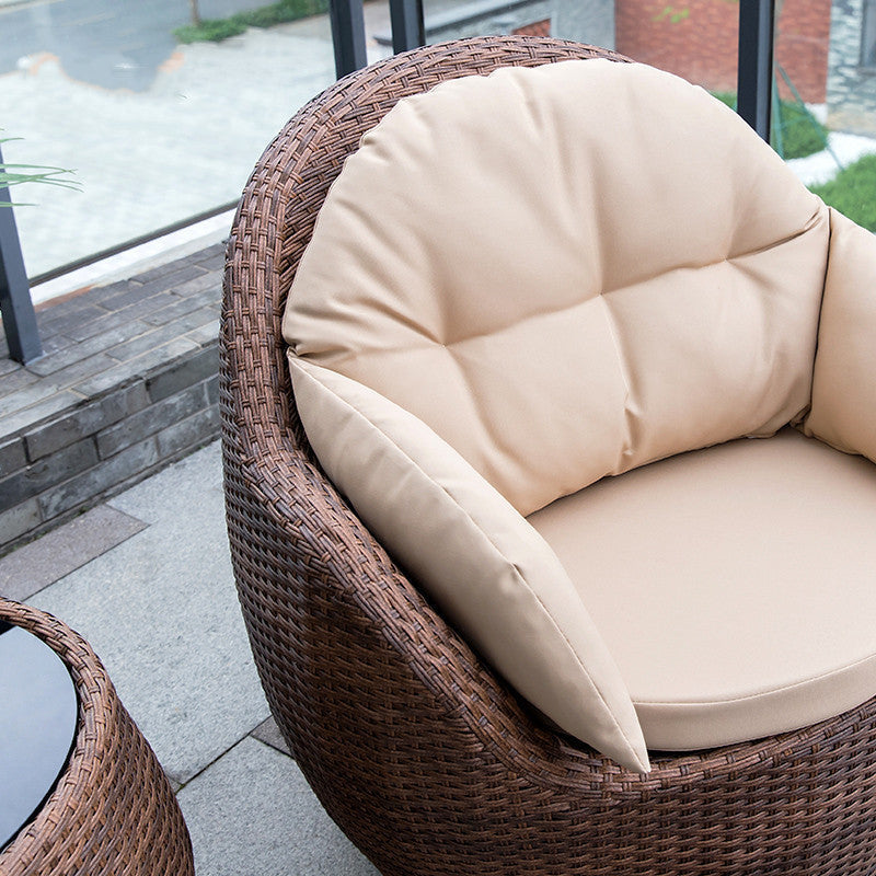 Modern Minimalist Round Sponge Cushion Sofa with PE Rattan Weaving - Backrest & Armrest for Outdoor Patios