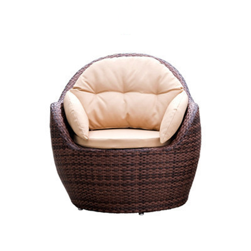 Modern Minimalist Round Sponge Cushion Sofa with PE Rattan Weaving - Backrest & Armrest for Outdoor Patios