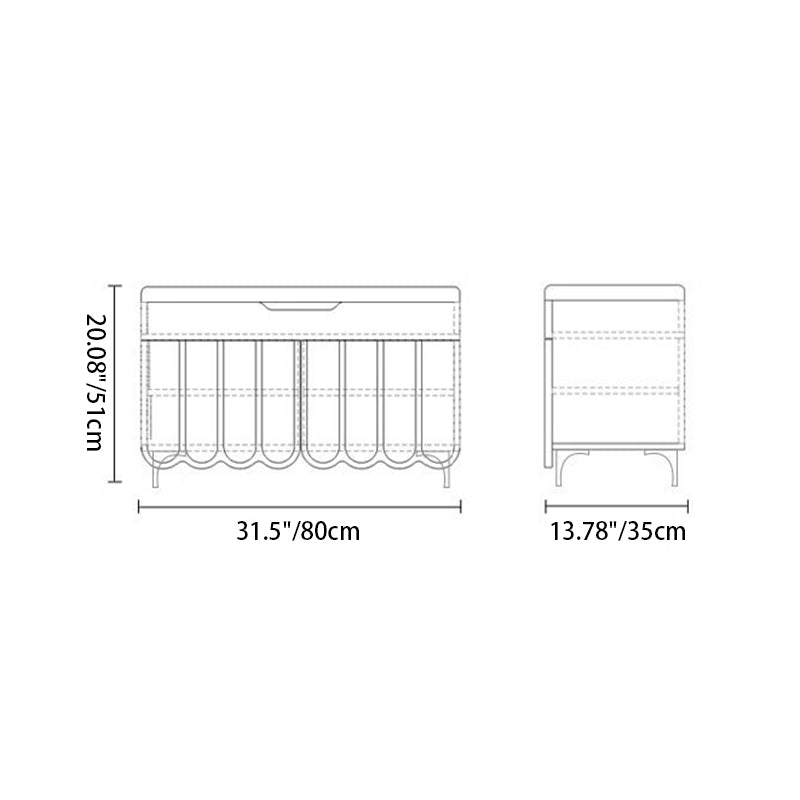 Contemporary Solid Wood Rectangular 4-Tier Shoe Bench with Scalloped Edge and Rounded Corners, Eco-Friendly Faux Leather Top for Entryway