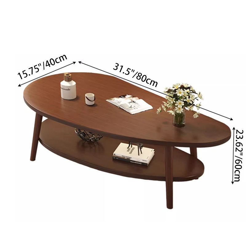 Traditional Chinese Mango-Shape MDF Wood Coffee Table, 2-Tier Living Room Storage Accent