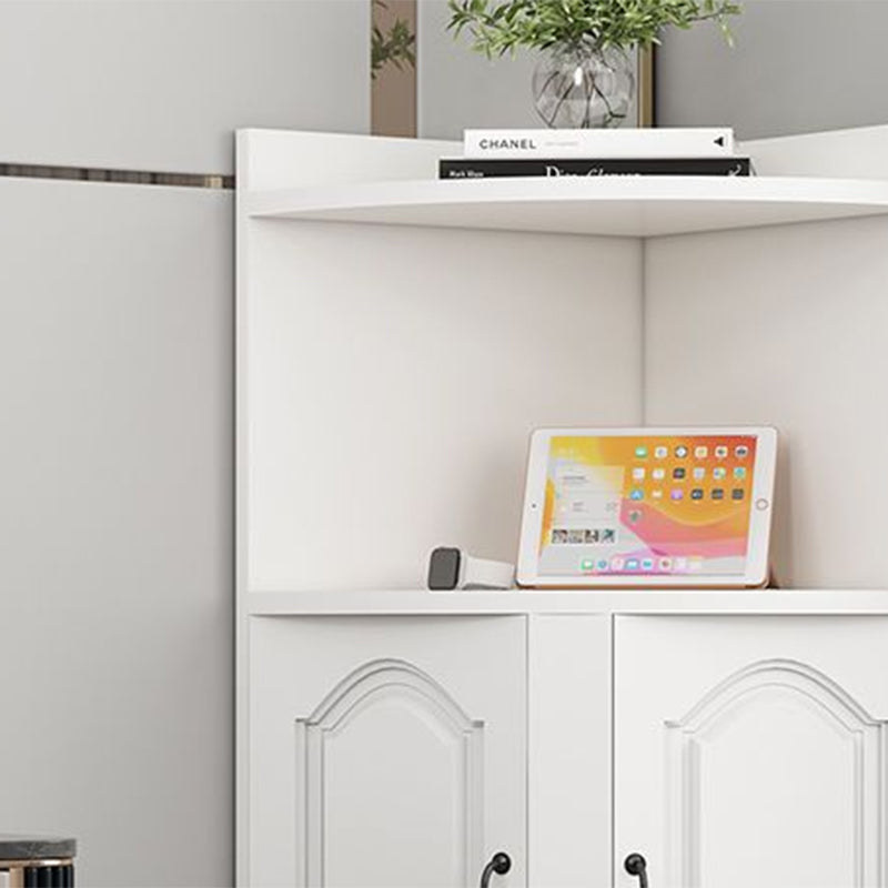 Contemporary Nordic Triangular Solid Wood Eco-Panel Corner Shelf Unit with 2 Cabinets and 2 Tiers for Living Room