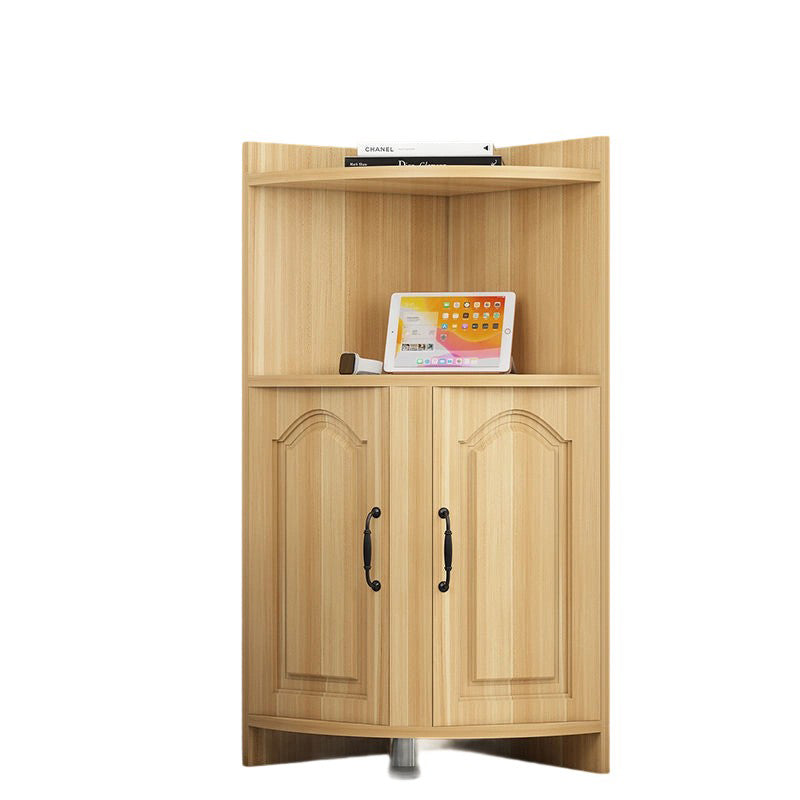 Contemporary Nordic Triangular Solid Wood Eco-Panel Corner Shelf Unit with 2 Cabinets and 2 Tiers for Living Room