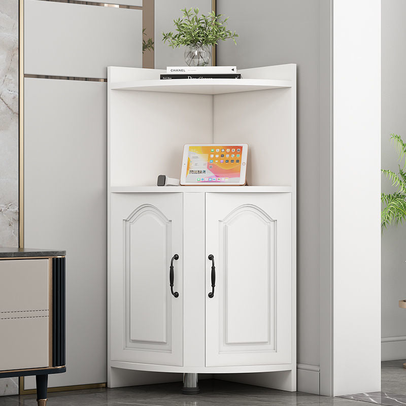 Contemporary Nordic Triangular Solid Wood Eco-Panel Corner Shelf Unit with 2 Cabinets and 2 Tiers for Living Room
