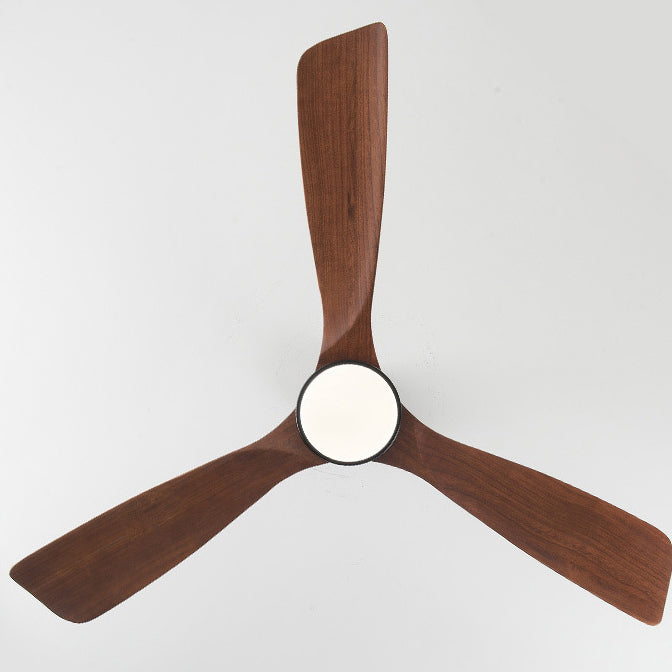 Contemporary Nordic Three-Blade Ceiling Fan with Solid Wood Blades, Carbon Steel Body, LED Light Kit, and Downrod – Ideal for Living Room