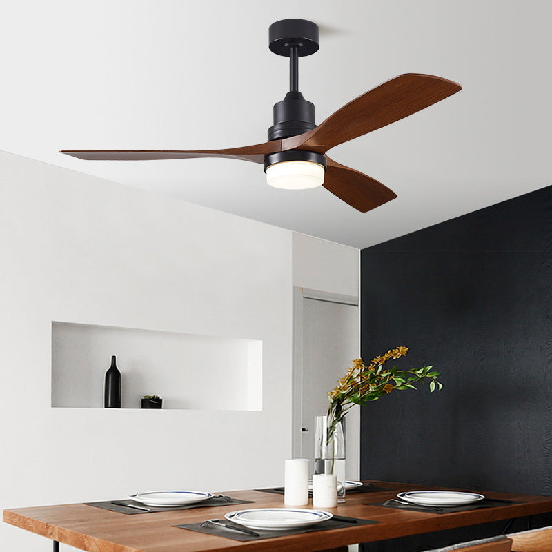 Contemporary Nordic Three-Blade Ceiling Fan with Solid Wood Blades, Carbon Steel Body, LED Light Kit, and Downrod – Ideal for Living Room