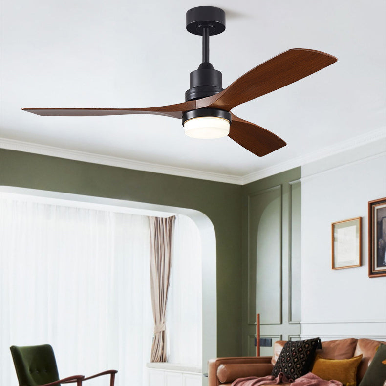 Contemporary Nordic Three-Blade Ceiling Fan with Solid Wood Blades, Carbon Steel Body, LED Light Kit, and Downrod – Ideal for Living Room