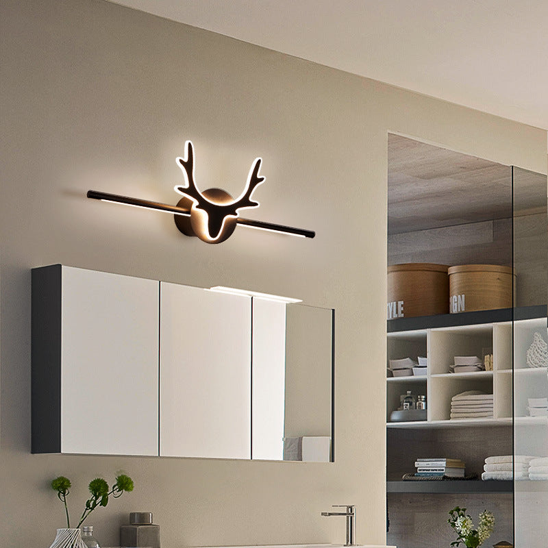 Scandinavian-Style Deer Silhouette LED Vanity Light - Iron & Acrylic Front Wall Sconce for Bathroom Mirror