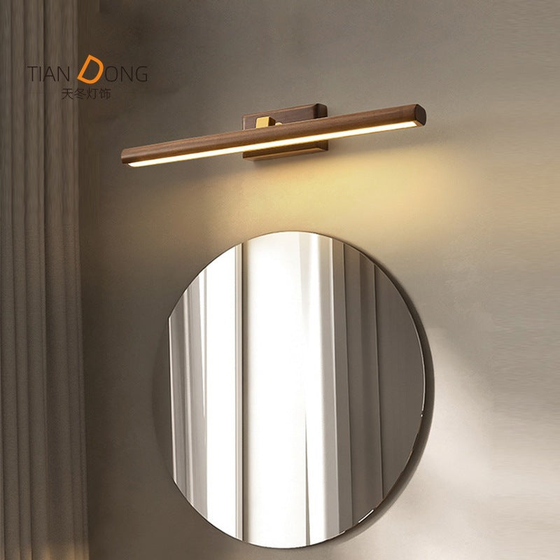 Traditional Japanese-Style Long Cylindrical LED Vanity Light – Rotatable Wall Sconce with Walnut Copper Finish for Bathroom Mirror Front