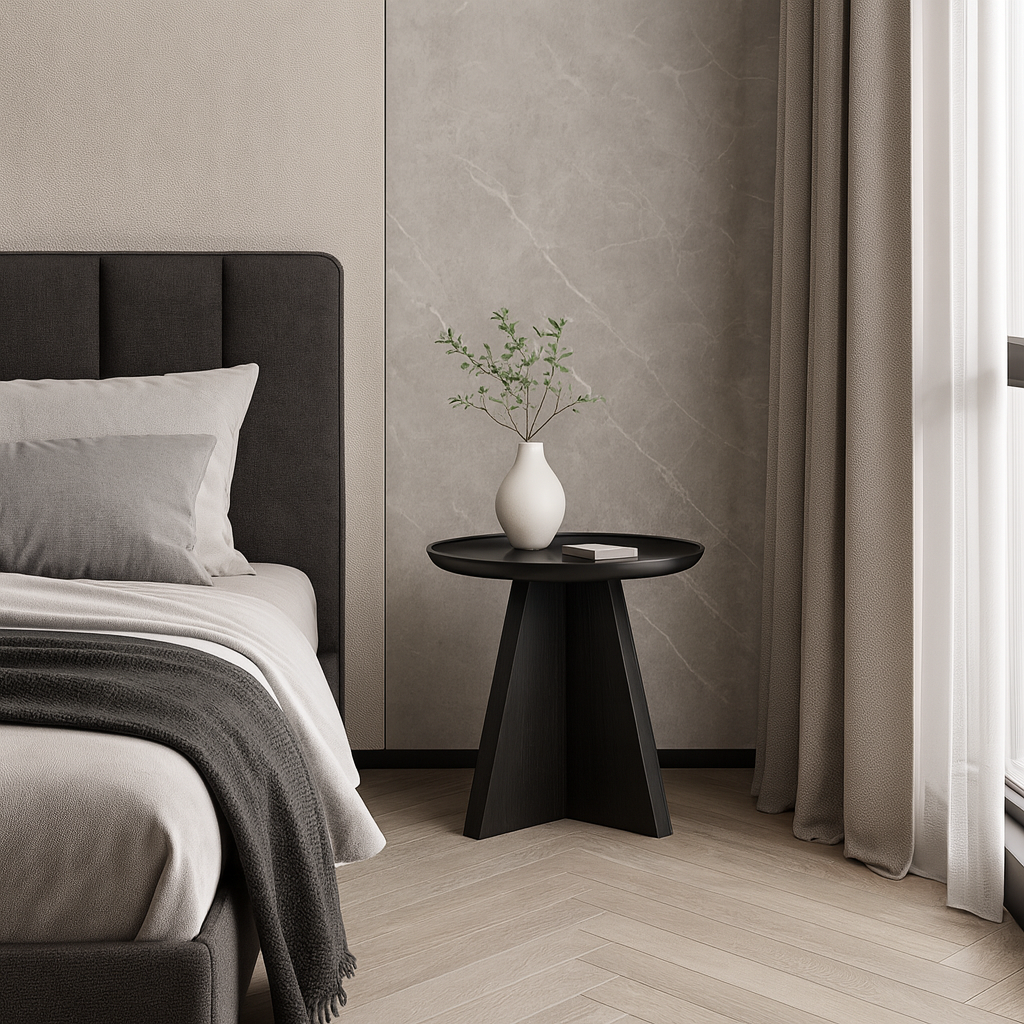Sleek Modern Round Side Table with Raised Edge — Solid Multi-Layer Wood & E1 MDF, Perfect for Living Room & Bedroom