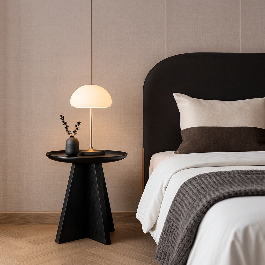 Sleek Modern Round Side Table with Raised Edge — Solid Multi-Layer Wood & E1 MDF, Perfect for Living Room & Bedroom