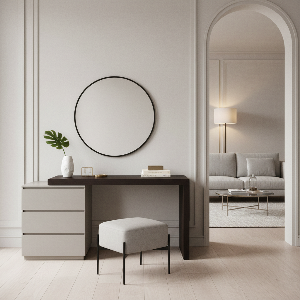 Chic Modern Minimalist E1 MDF Makeup Vanity with 3/6-Drawer Storage Cabinet – Perfect Bedroom Vanity Table