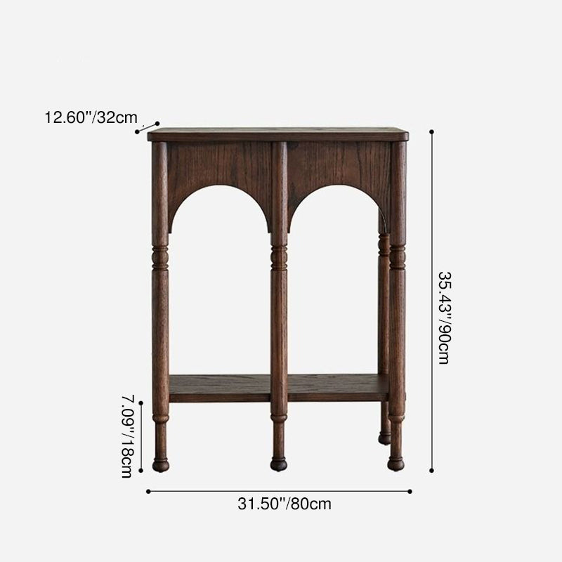 Traditional French-Style Solid Ash Wood Rectangular Console Table with 2-Tier Storage for Entryway & Living Room