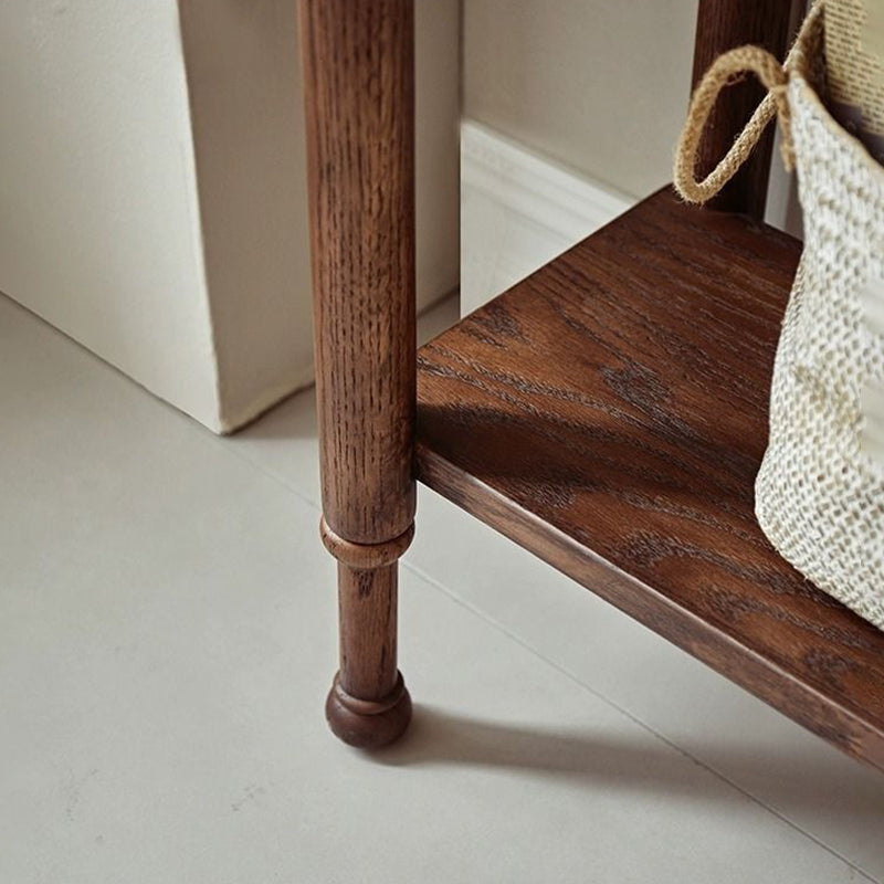 Traditional French-Style Solid Ash Wood Rectangular Console Table with 2-Tier Storage for Entryway & Living Room