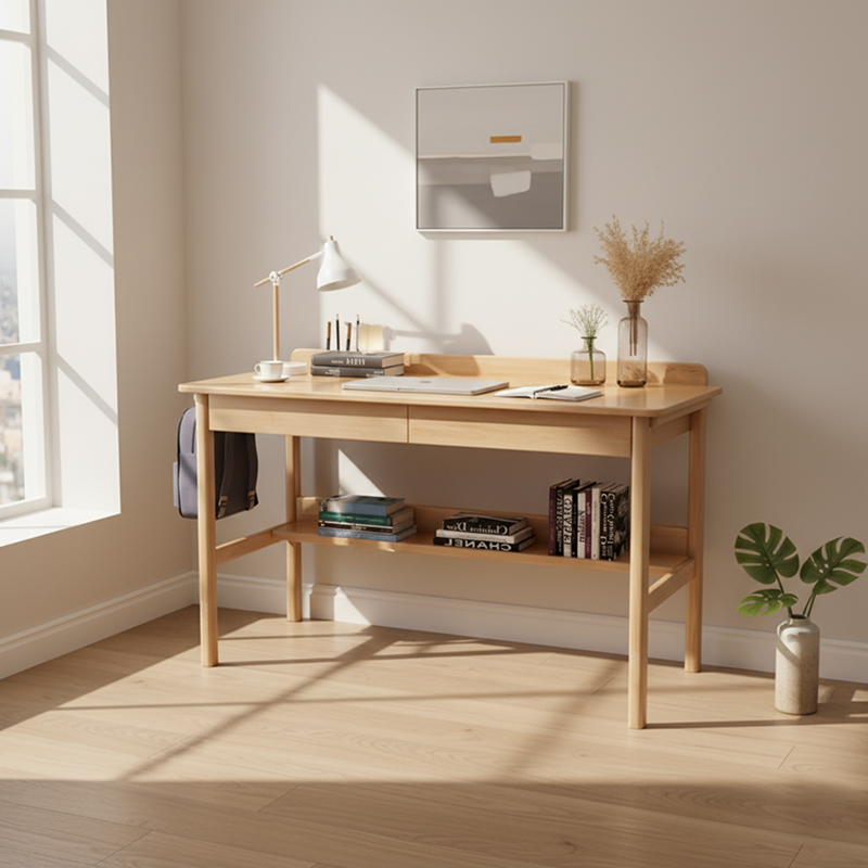 Traditional Chinese Solid Wood Desk & Chair Set with Rounded Rectangular Corner Design – Plywood Construction, Bedroom Furniture