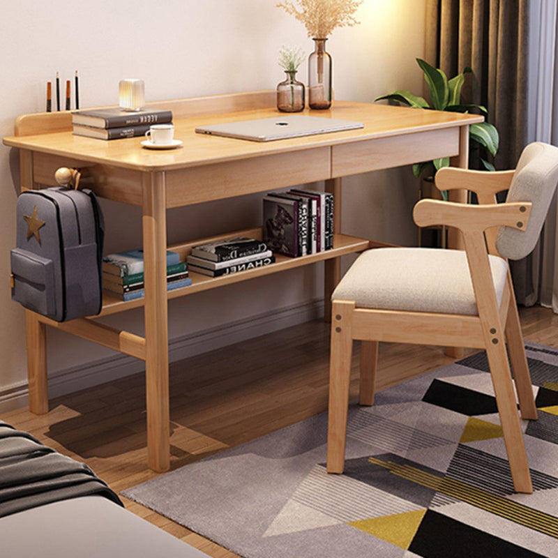 Traditional Chinese Solid Wood Desk & Chair Set with Rounded Rectangular Corner Design – Plywood Construction, Bedroom Furniture