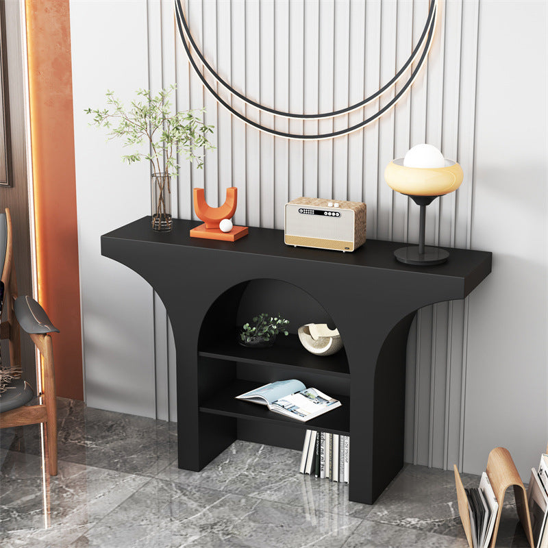 Nordic-Style Contemporary Arched Console Table – 3-Tier, Solid Wood & Particleboard, Living Room