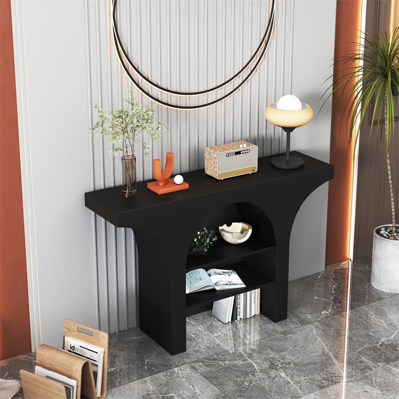 Nordic-Style Contemporary Arched Console Table – 3-Tier, Solid Wood & Particleboard, Living Room