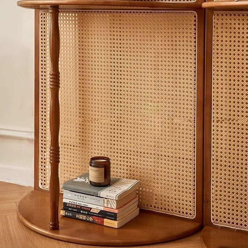 Mid-Century Modern Arched Solid Wood Rattan Weaving Display Rack, 2-Tier Living Room Shelf