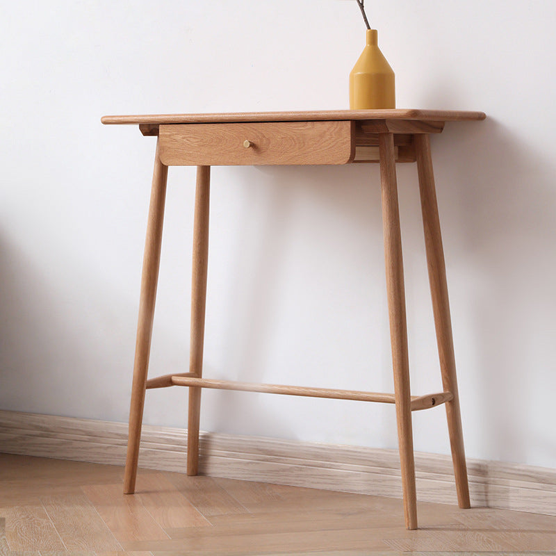 Traditional Japanese-Inspired Solid Wood Console Table with Rounded Corners, Rectangular Design, Half-Drawer for Living Room or Entryway