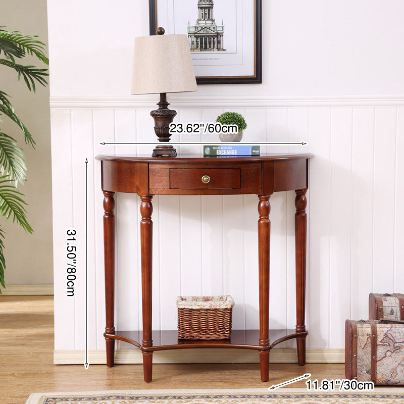 Traditional French-Style Semi-Circular Console Table in Solid Wood & MDF, 1-Drawer - Ideal for Living Room or Entryway