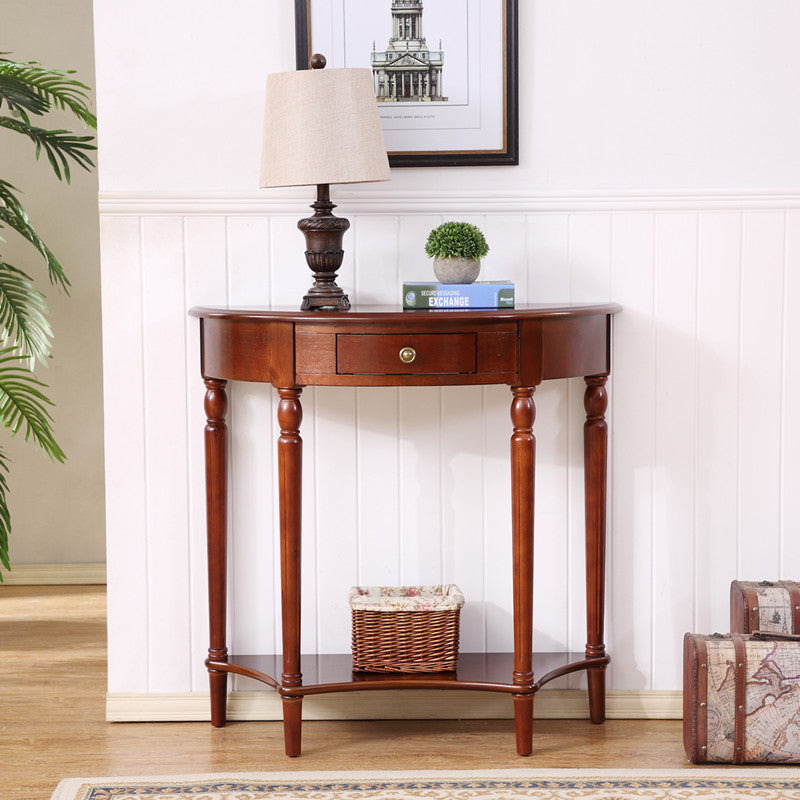 Traditional French-Style Semi-Circular Console Table in Solid Wood & MDF, 1-Drawer - Ideal for Living Room or Entryway