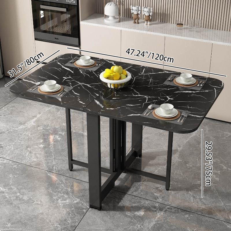 Modern Minimalist Rounded-Rectangular Iron and MDF Folding Dining Table with Drop-Leaf, Space-Saving for 4–6 Seats
