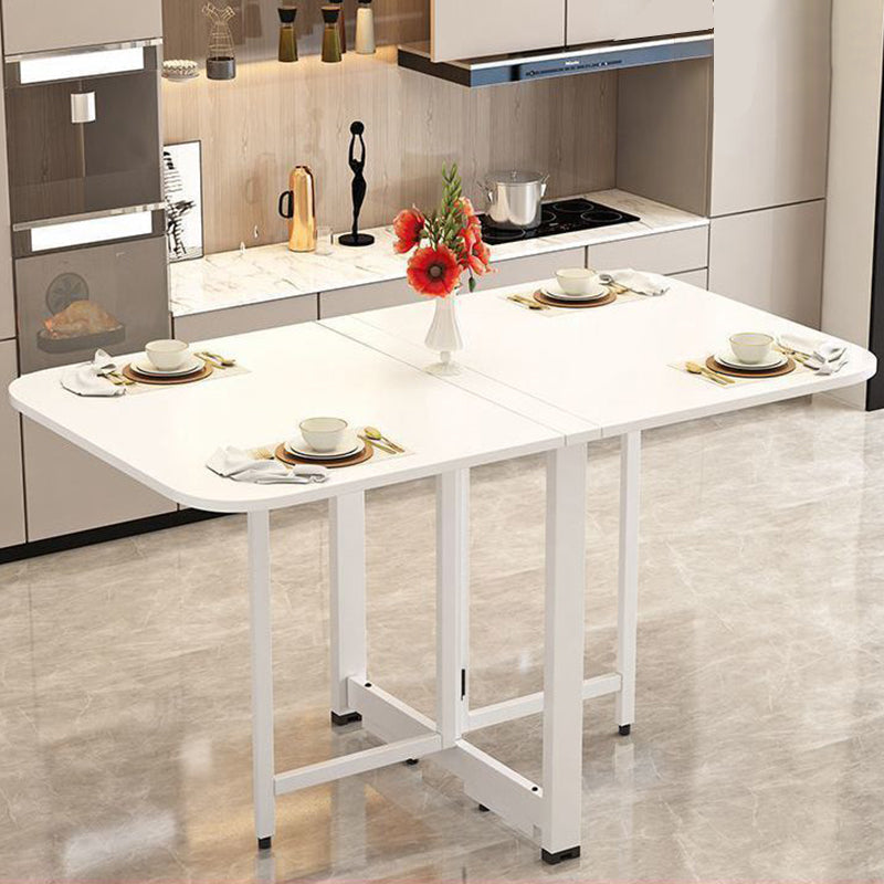 Modern Minimalist Rounded-Rectangular Iron and MDF Folding Dining Table with Drop-Leaf, Space-Saving for 4–6 Seats
