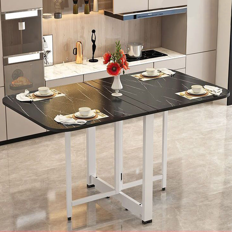 Modern Minimalist Rounded-Rectangular Iron and MDF Folding Dining Table with Drop-Leaf, Space-Saving for 4–6 Seats