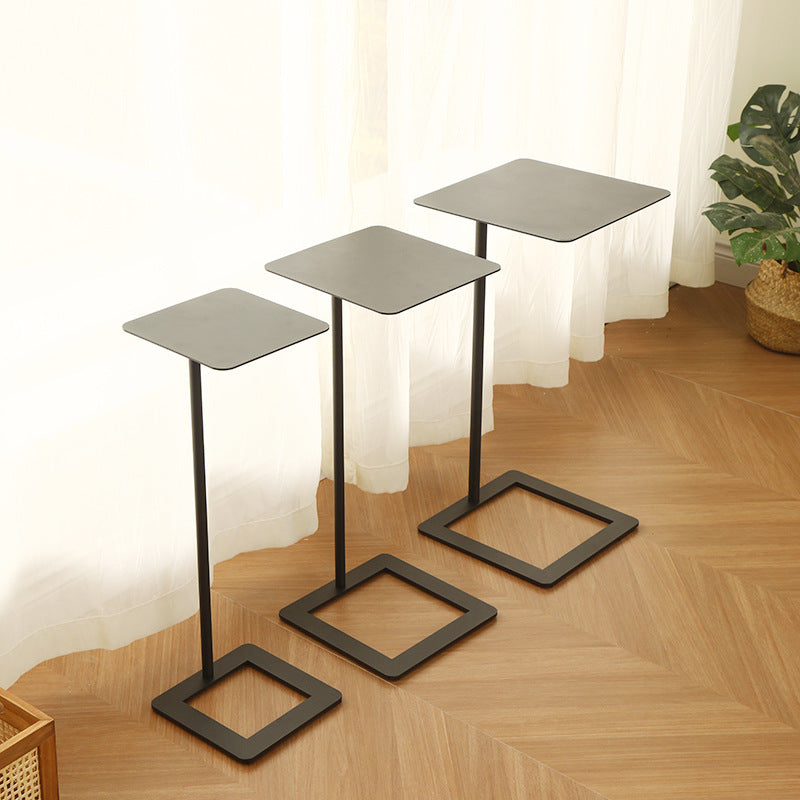 Modern Minimalist Square Wrought Iron Side Table with Rounded Corners, 1-Tier for Living Room