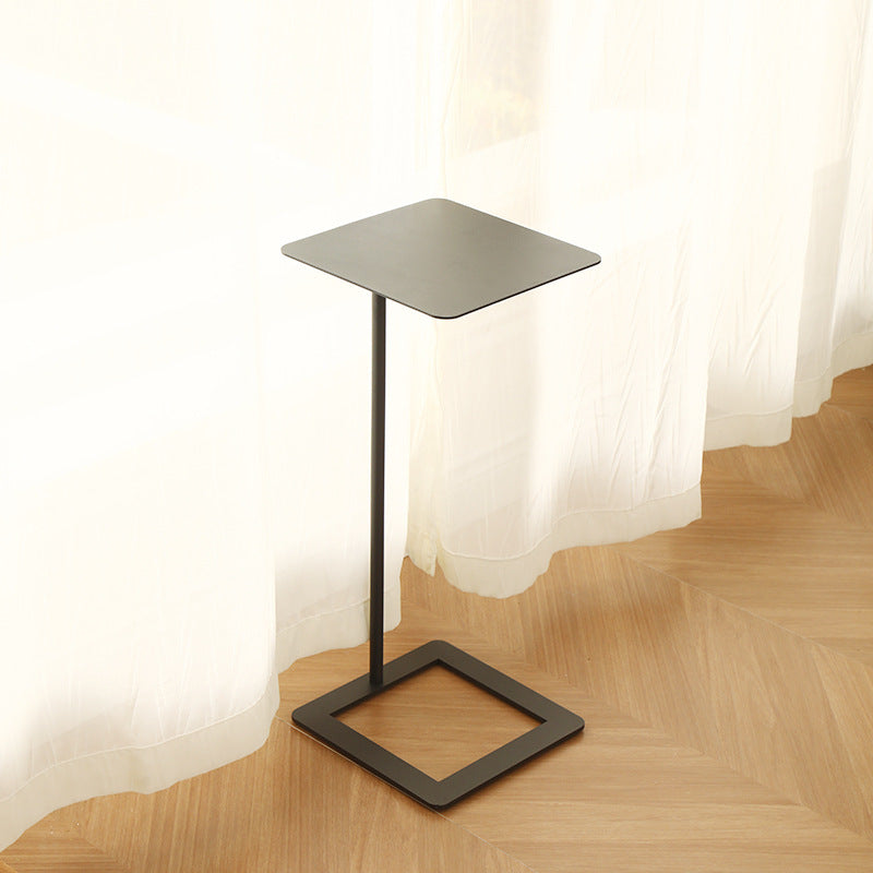 Modern Minimalist Square Wrought Iron Side Table with Rounded Corners, 1-Tier for Living Room