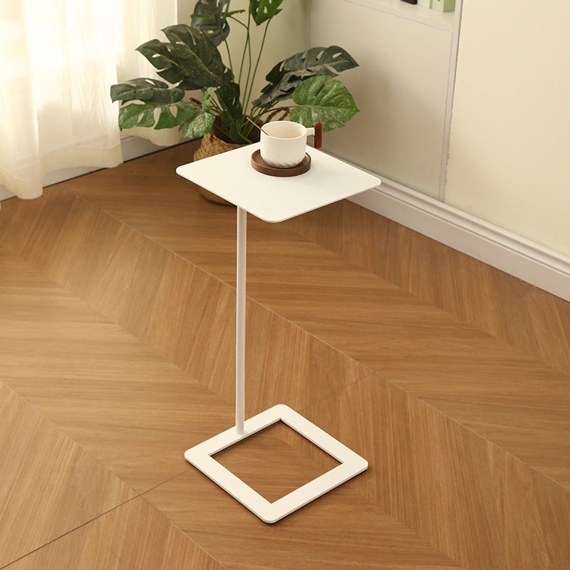 Modern Minimalist Square Wrought Iron Side Table with Rounded Corners, 1-Tier for Living Room
