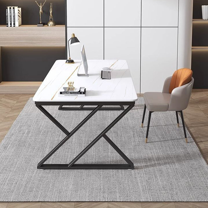 Premium Stone Slab-Top Desk with Carbon Steel Frame — Modern Minimalist Rectangular Office Desk for Home Office