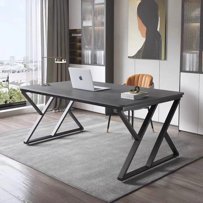 Premium Stone Slab-Top Desk with Carbon Steel Frame — Modern Minimalist Rectangular Office Desk for Home Office