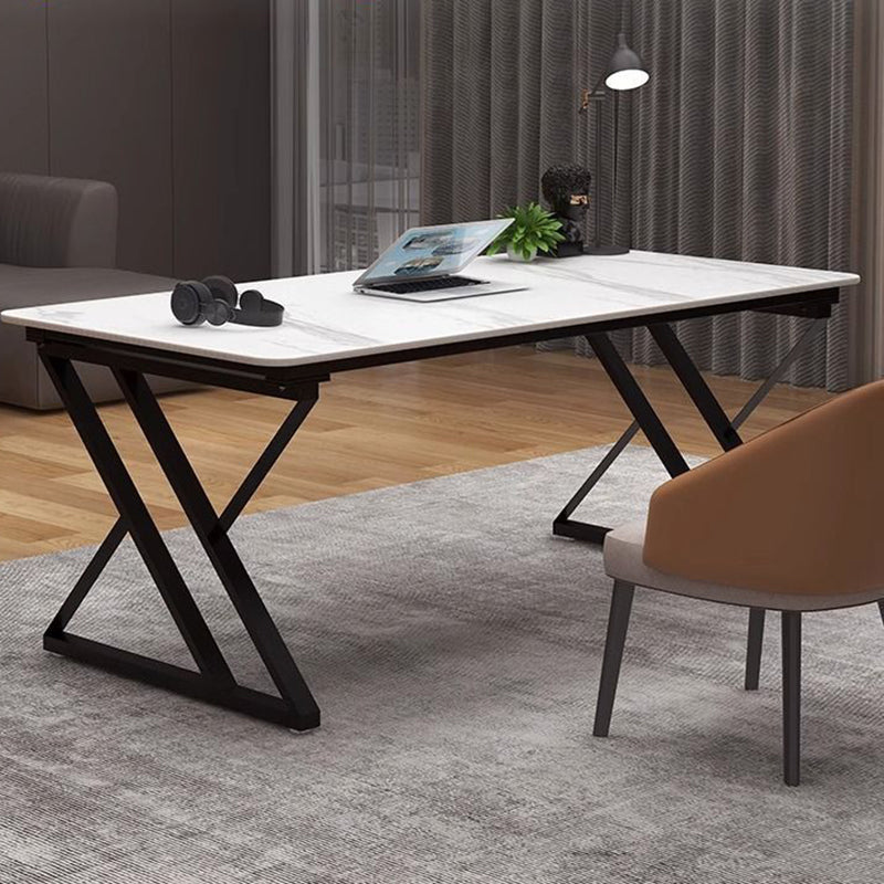 Premium Stone Slab-Top Desk with Carbon Steel Frame — Modern Minimalist Rectangular Office Desk for Home Office