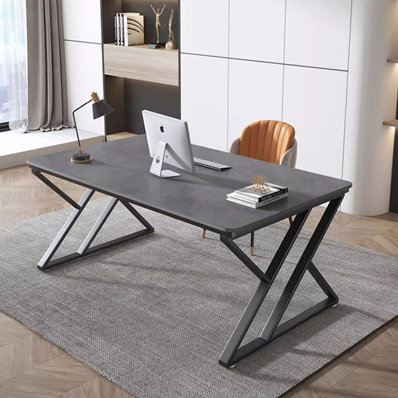 Premium Stone Slab-Top Desk with Carbon Steel Frame — Modern Minimalist Rectangular Office Desk for Home Office