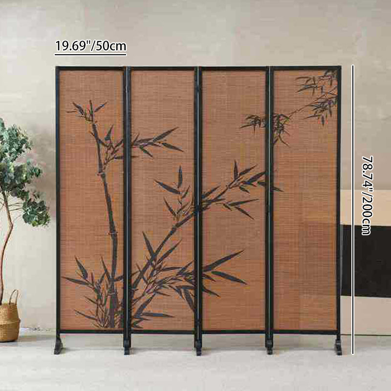 Traditional Chinese-Style Rectangular Bamboo Room Divider in Solid Wood - Bamboo Pattern Screen for Living Room
