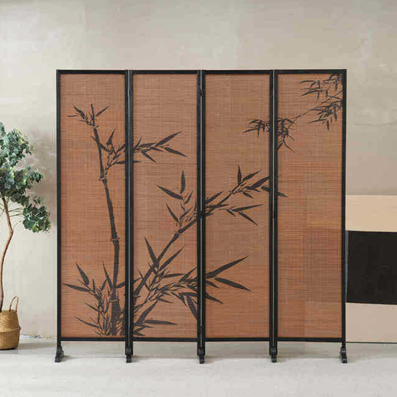 Traditional Chinese-Style Rectangular Bamboo Room Divider in Solid Wood - Bamboo Pattern Screen for Living Room