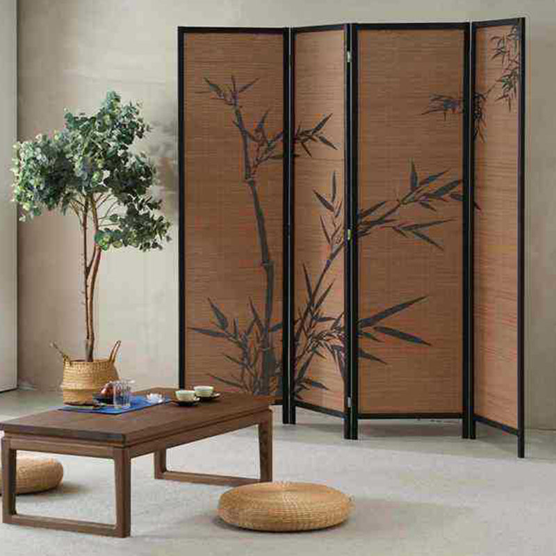 Traditional Chinese-Style Rectangular Bamboo Room Divider in Solid Wood - Bamboo Pattern Screen for Living Room