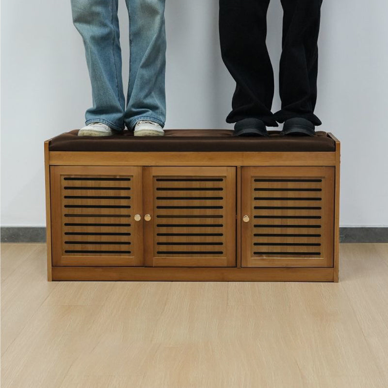 Modern Minimalist Rectangular Bamboo Faux Leather Shoe Bench — 2-, 3-, or 4-Cabinet Configurations for Entryway