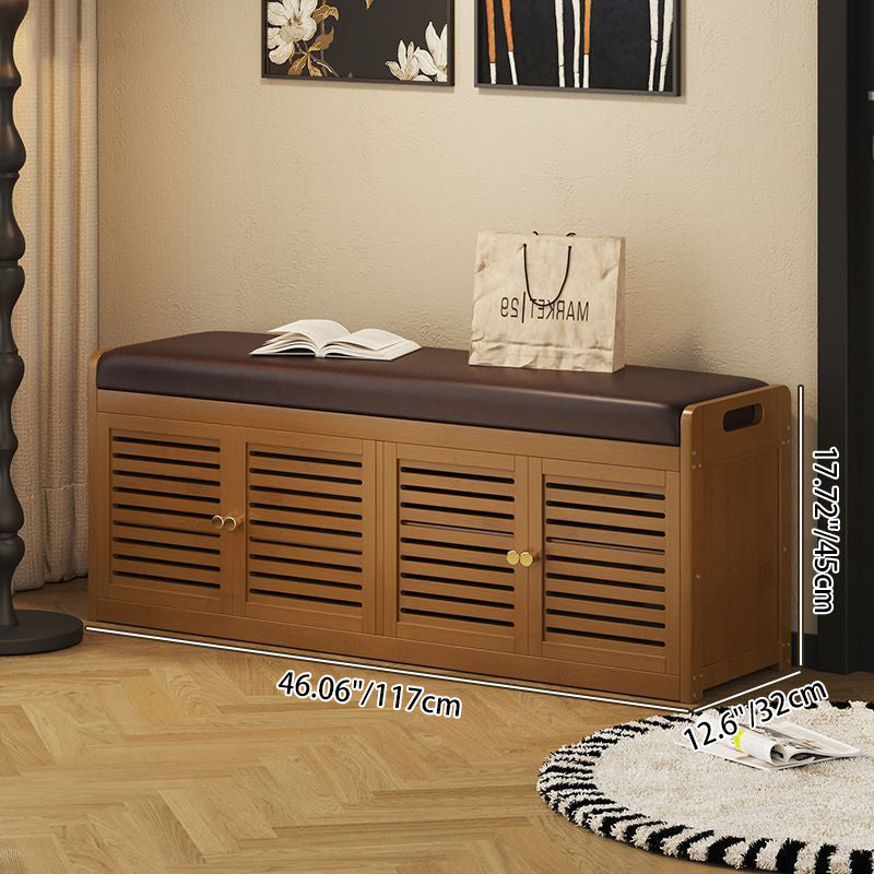 Modern Minimalist Rectangular Bamboo Faux Leather Shoe Bench — 2-, 3-, or 4-Cabinet Configurations for Entryway