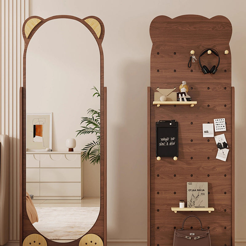Contemporary Bear-Shaped Rectangular Rubberwood Rotating 3-Tier Storage Shelf with Mirror - Bedroom Organizer