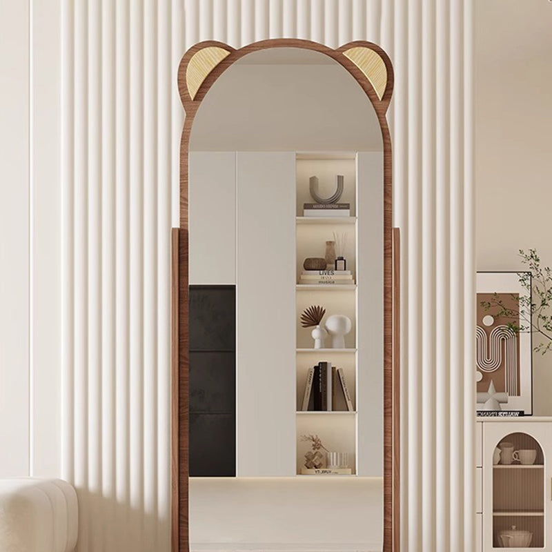Contemporary Bear-Shaped Rectangular Rubberwood Rotating 3-Tier Storage Shelf with Mirror - Bedroom Organizer